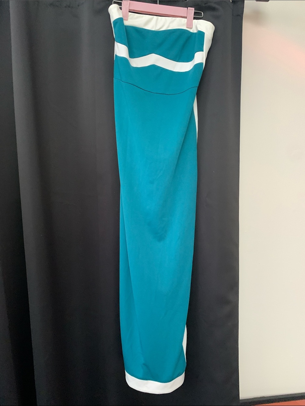 Strapless Teal and White Column Dress